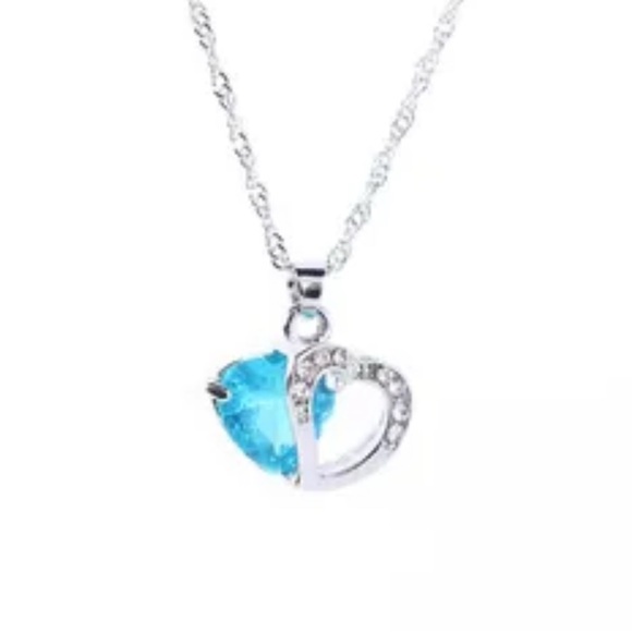 Sky Blue Heart silver Pendant Necklace - Picture 1 of 7